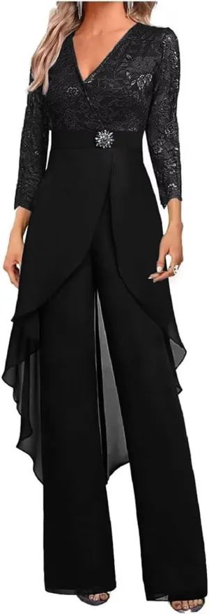 2 Pieces Lace Pant Suits for Women Dressy Summer Lace Mother of The Bride Pantsuits for Wedding Guest 2025