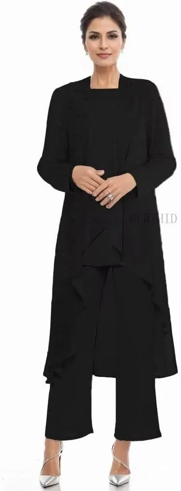 3 Pieces Mother of The Bride Pant Suits for Women Dressy Sequin Formal Wedding Dress with Jacket