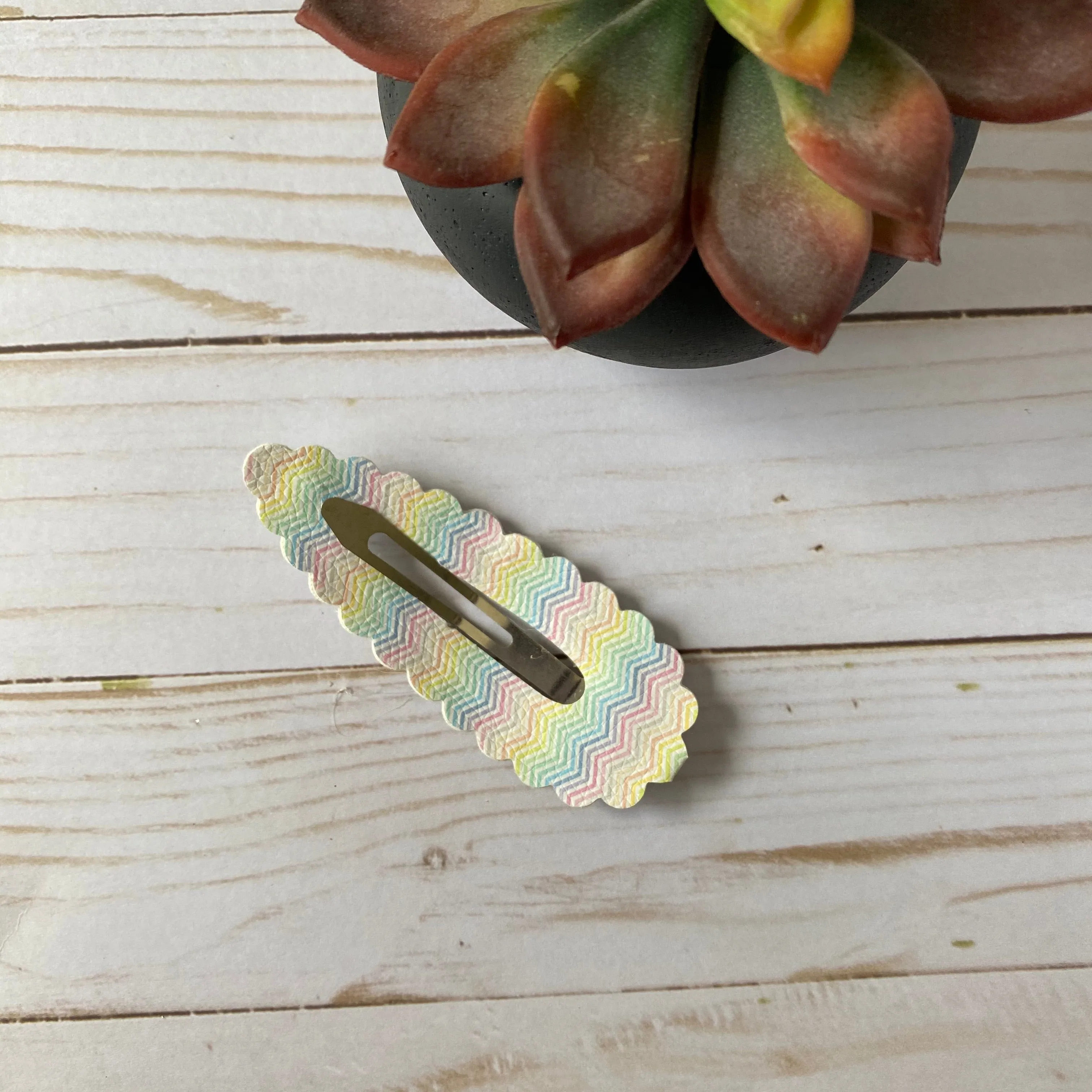 3 Rainbow Chevron Scalloped Snap Clip