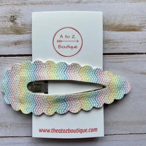 3 Rainbow Chevron Scalloped Snap Clip