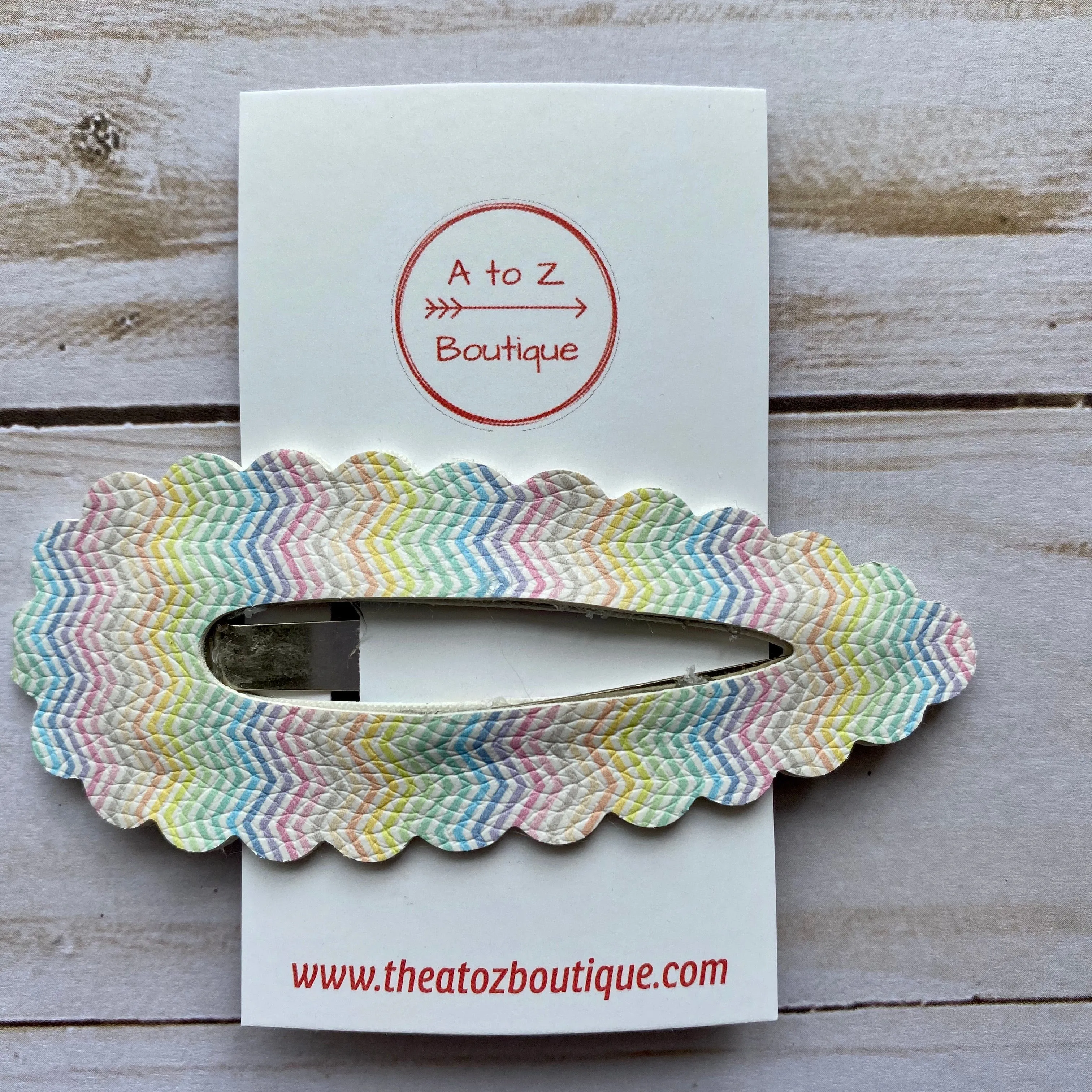 3 Rainbow Chevron Scalloped Snap Clip