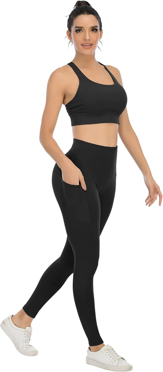4 Pack Leggings with Pockets for Women,High Waist Tummy Control Workout Yoga Pants