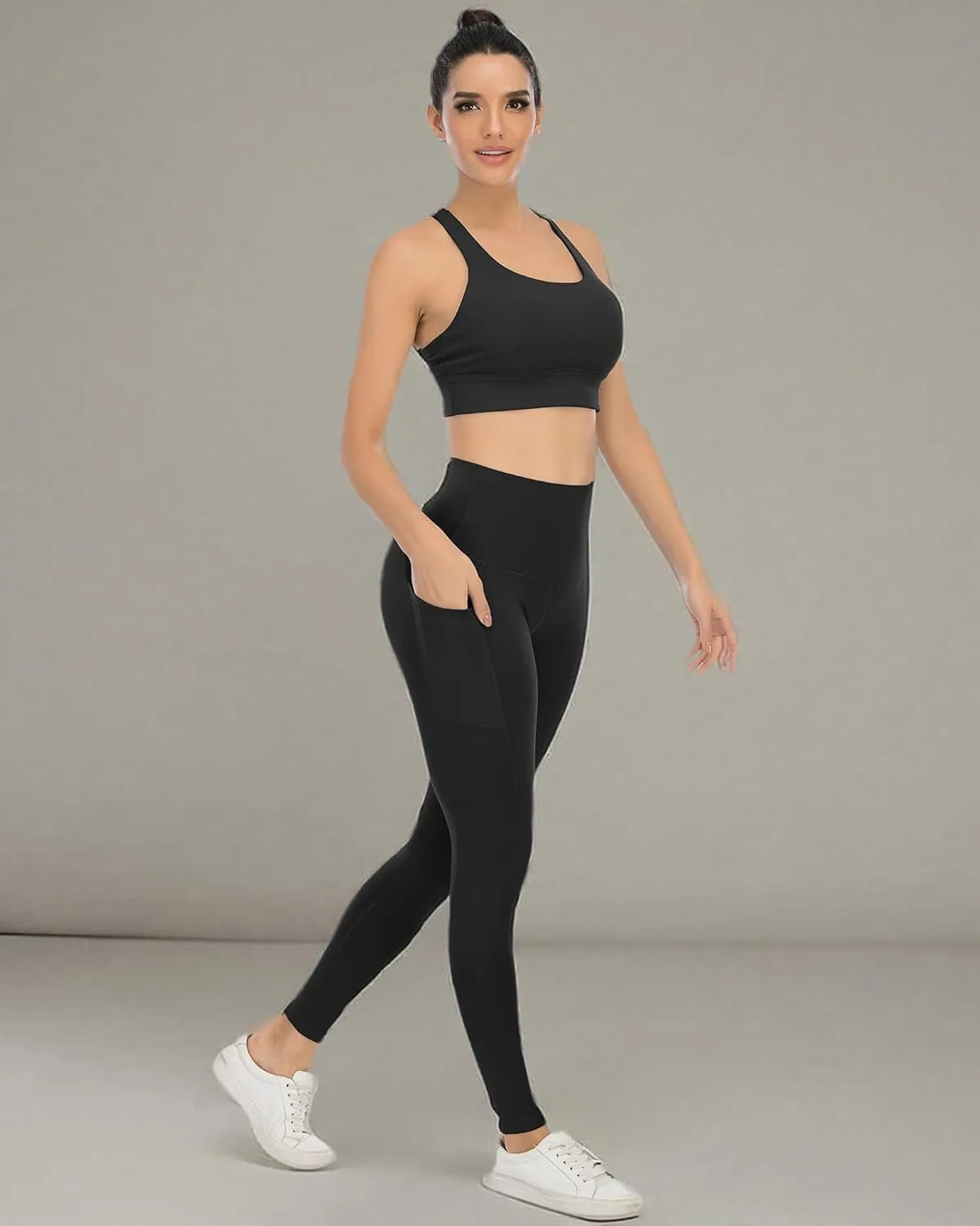 4 Pack Leggings with Pockets for Women,High Waist Tummy Control Workout Yoga Pants