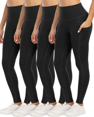 4 Pack Leggings with Pockets for Women,High Waist Tummy Control Workout Yoga Pants