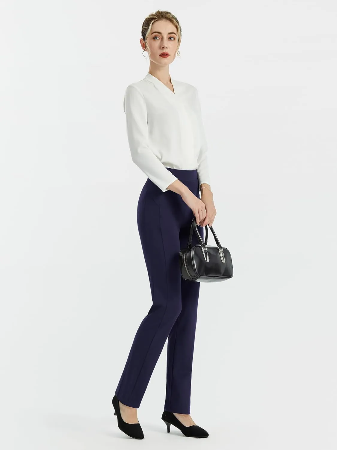 AFITNE Women's Yoga Dress Pants High Waist Pull On Stretchy Straight Leg Work Casual Slacks with Water-Repellent Fabric