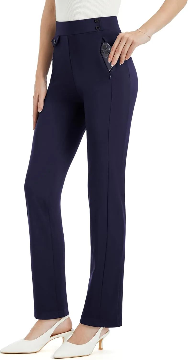 AFITNE Women's Yoga Dress Pants High Waist Pull On Stretchy Straight Leg Work Casual Slacks with Water-Repellent Fabric