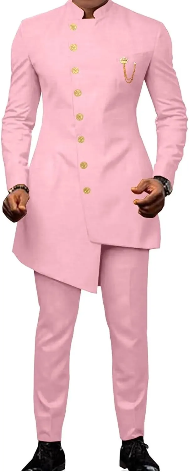 African Men's 2 Piece Formal Wedding Party Suit for Men with Jacket Pants Fashion Slim Fit Outfits