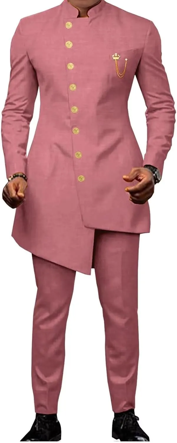 African Men's 2 Piece Formal Wedding Party Suit for Men with Jacket Pants Fashion Slim Fit Outfits
