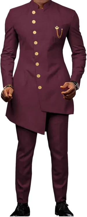African Men's 2 Piece Formal Wedding Party Suit for Men with Jacket Pants Fashion Slim Fit Outfits