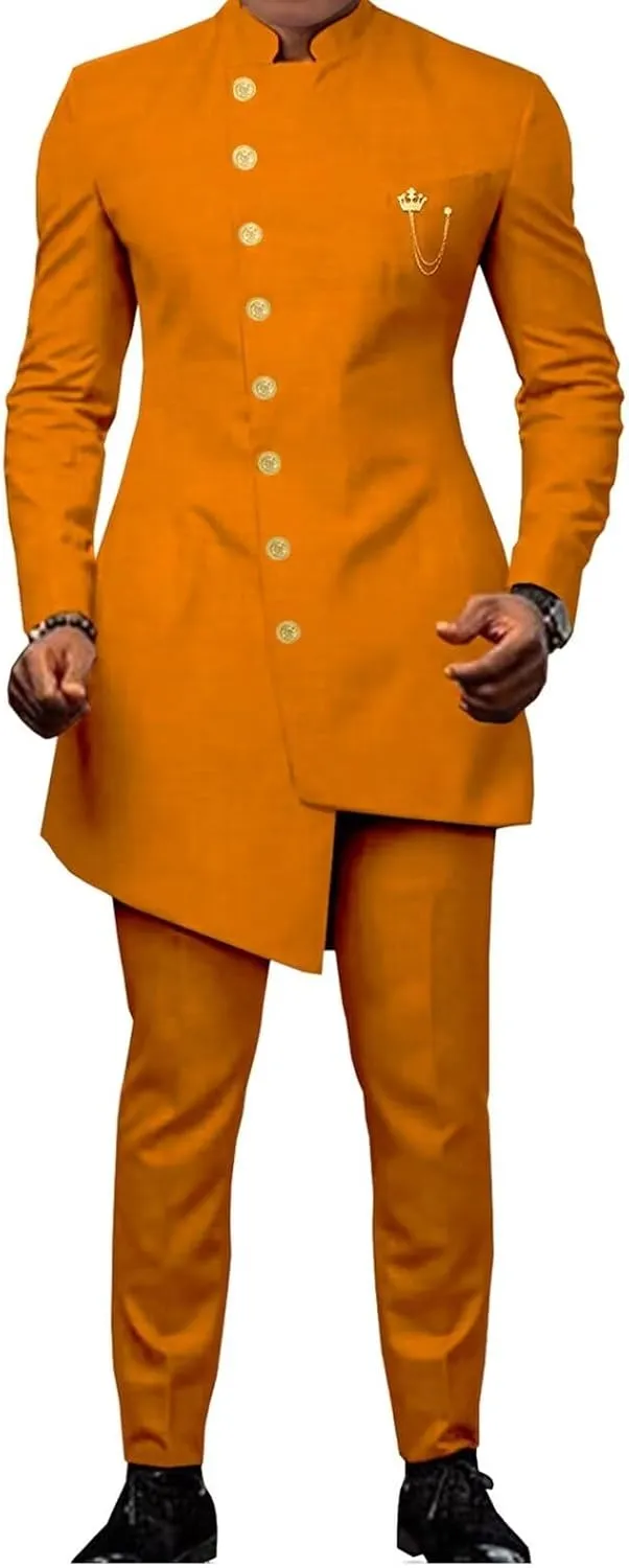 African Men's 2 Piece Formal Wedding Party Suit for Men with Jacket Pants Fashion Slim Fit Outfits