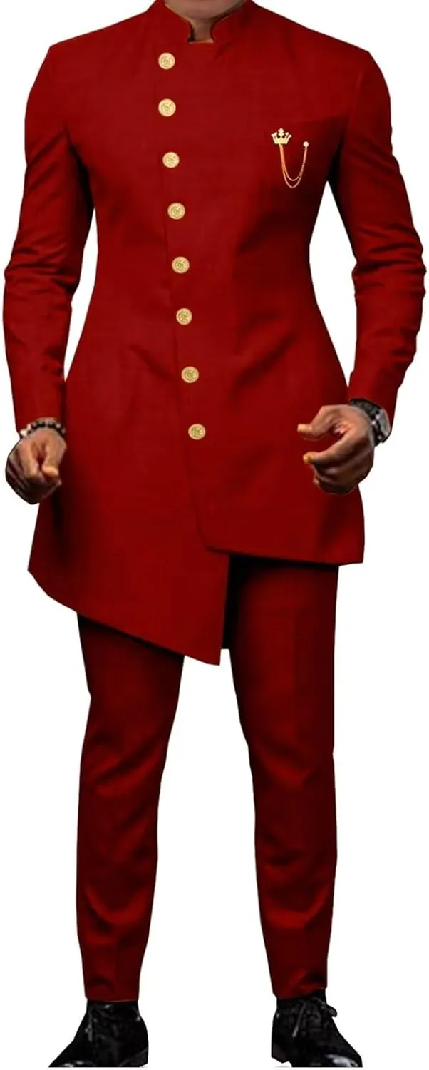 African Men's 2 Piece Formal Wedding Party Suit for Men with Jacket Pants Fashion Slim Fit Outfits