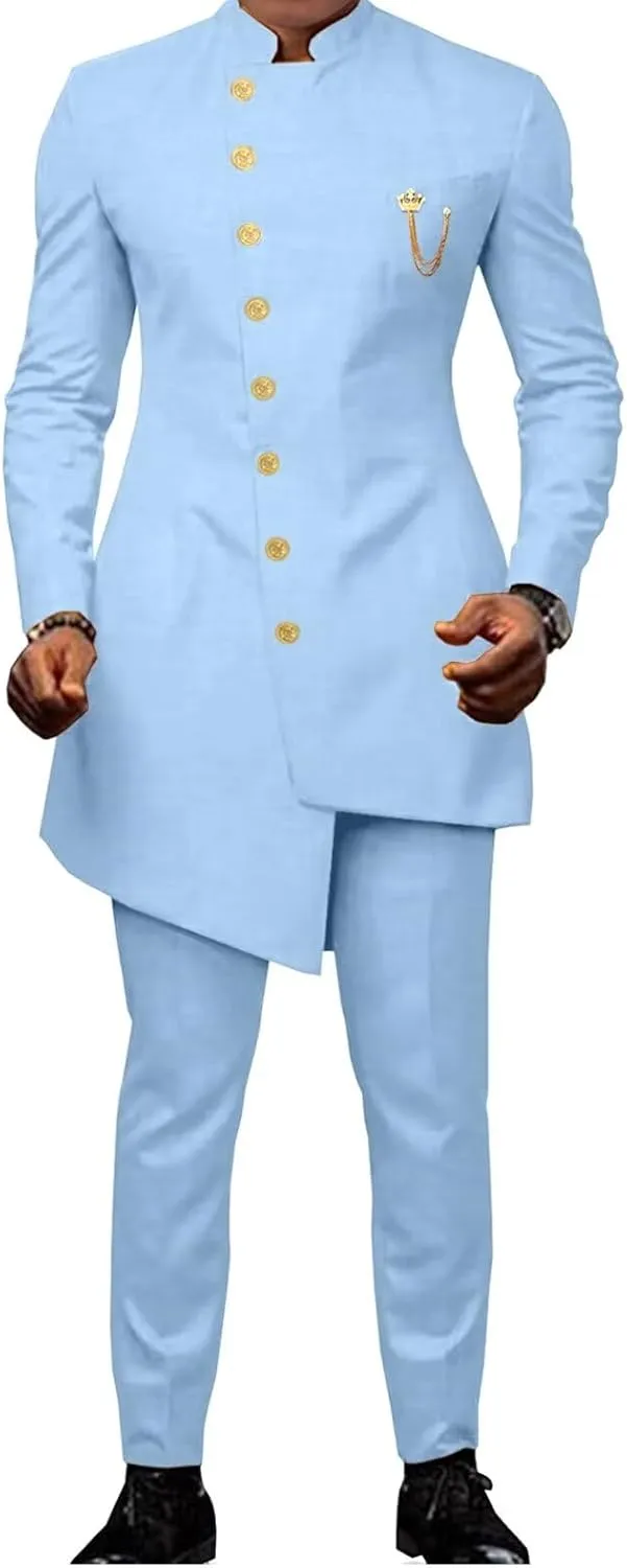 African Men's 2 Piece Formal Wedding Party Suit for Men with Jacket Pants Fashion Slim Fit Outfits