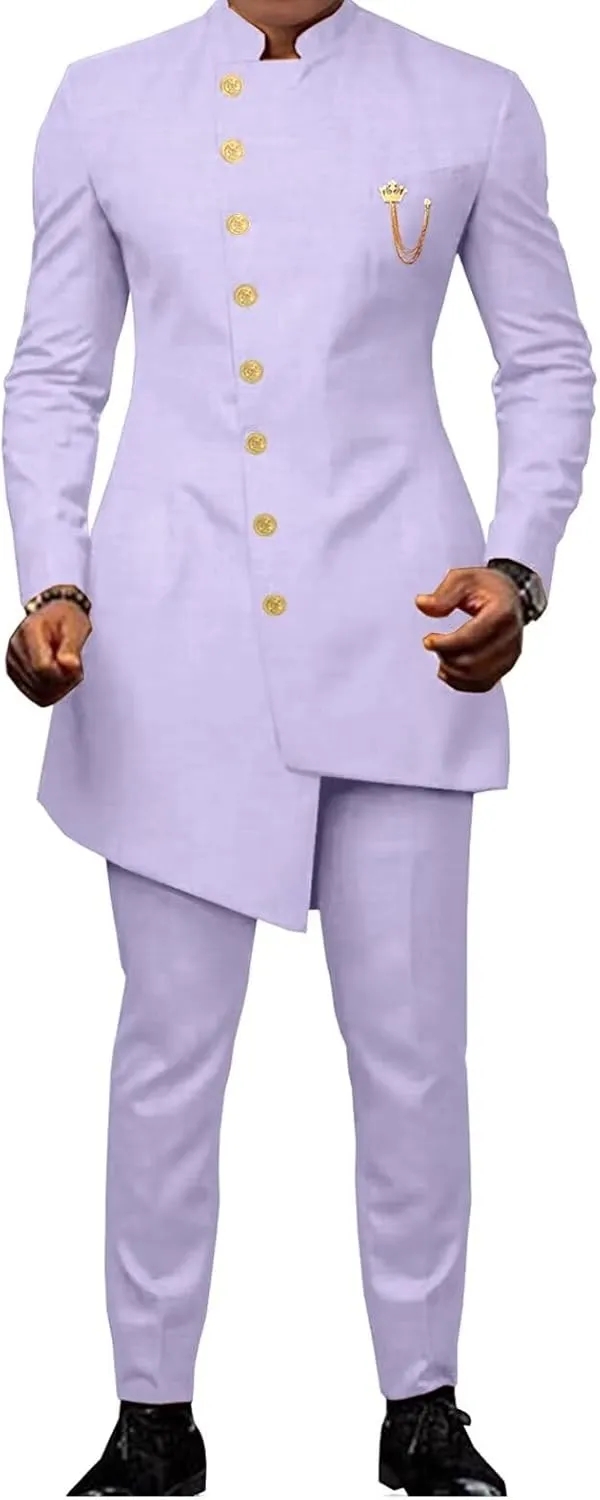 African Men's 2 Piece Formal Wedding Party Suit for Men with Jacket Pants Fashion Slim Fit Outfits