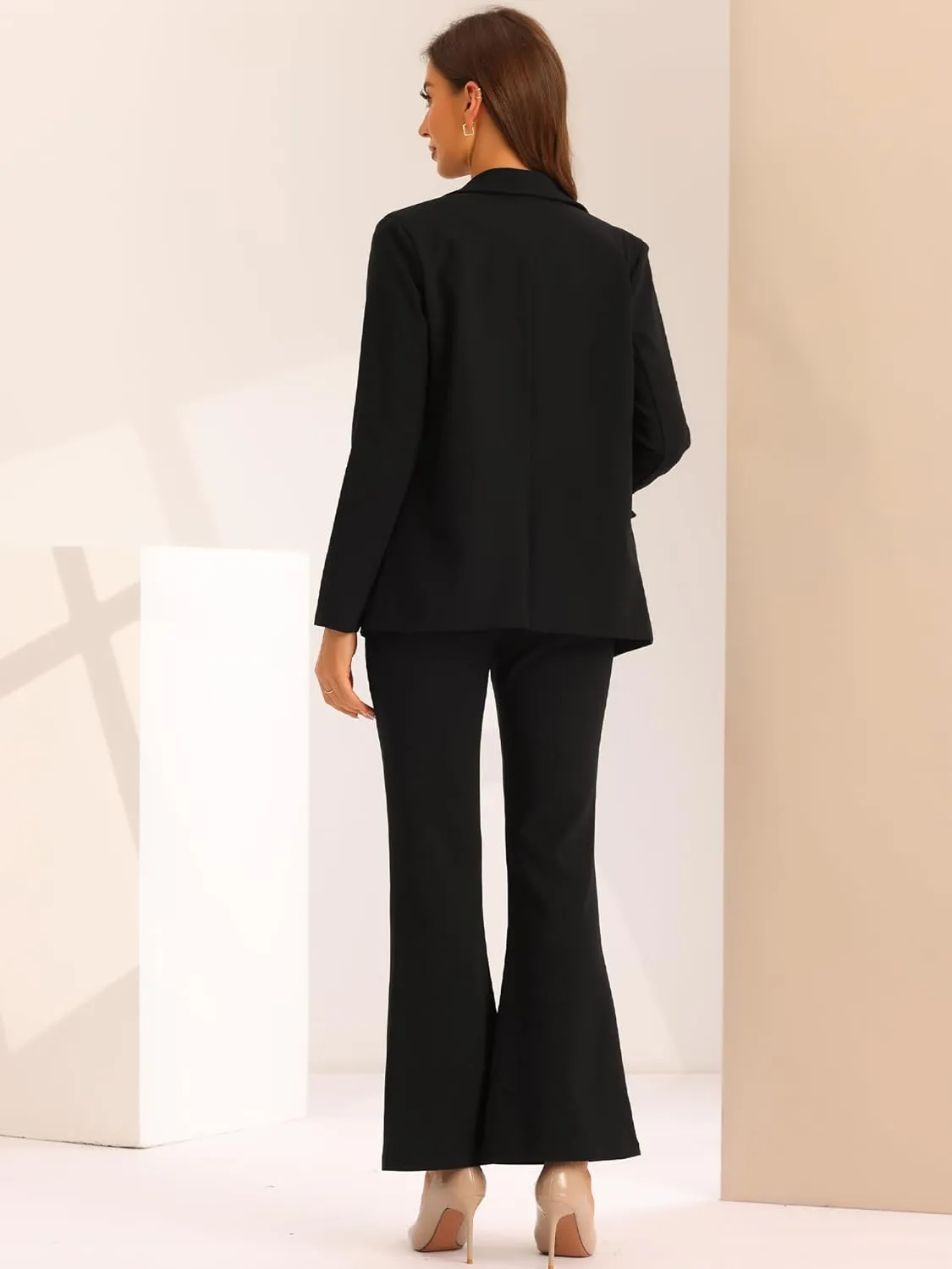 Allegra K 2 Piece Work Suit for Women's Business Formal Double-Breasted Blazer and Pants Set