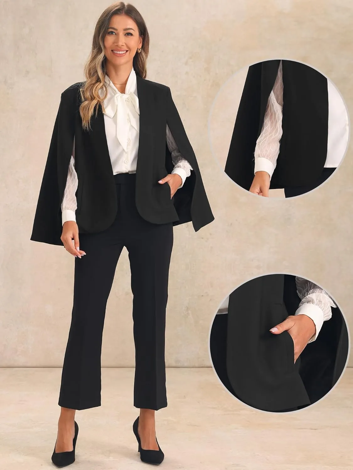 Allegra K Cape Sleeve Blazer for Women's Business Work Open Front Casual Jacket Coat