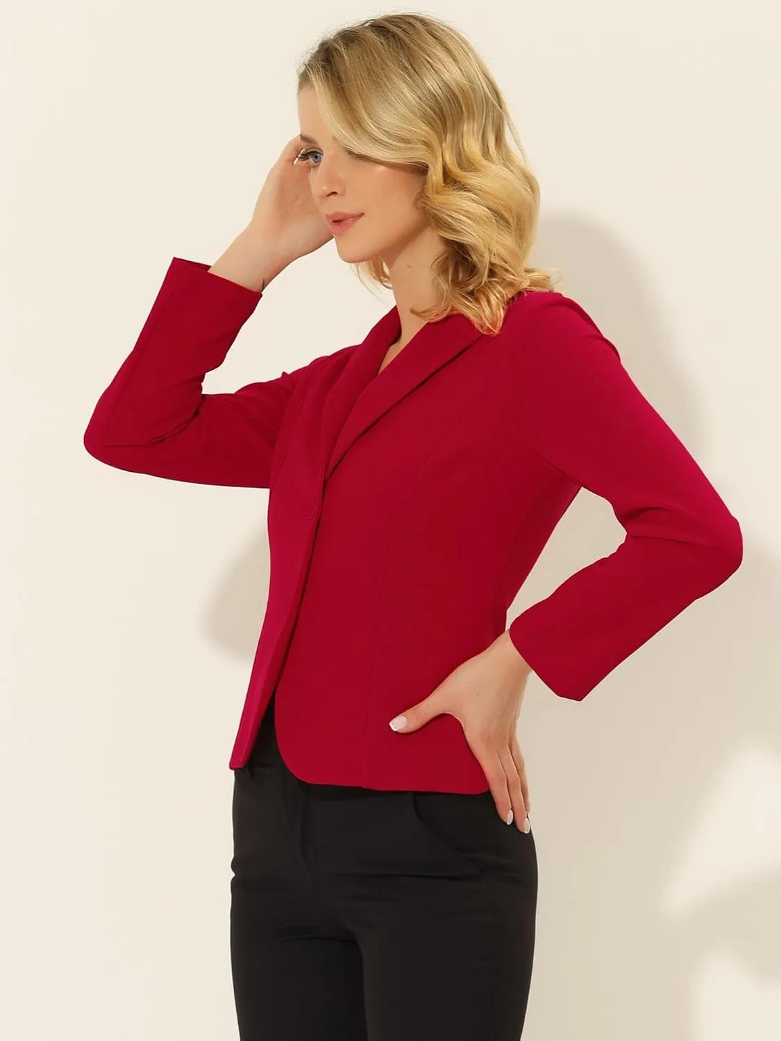 Allegra K Lapel Collar Blazer for Women's Long Sleeve Stretch Two Buttons Suit Office Work Jacket