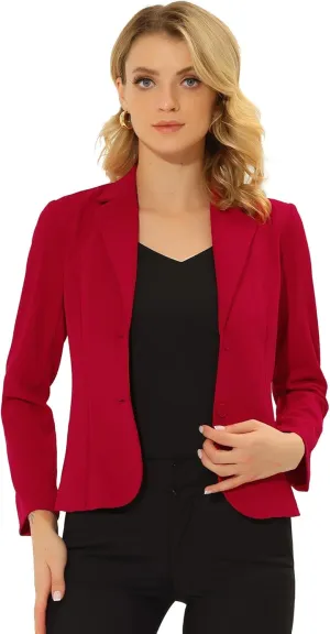 Allegra K Lapel Collar Blazer for Women's Long Sleeve Stretch Two Buttons Suit Office Work Jacket