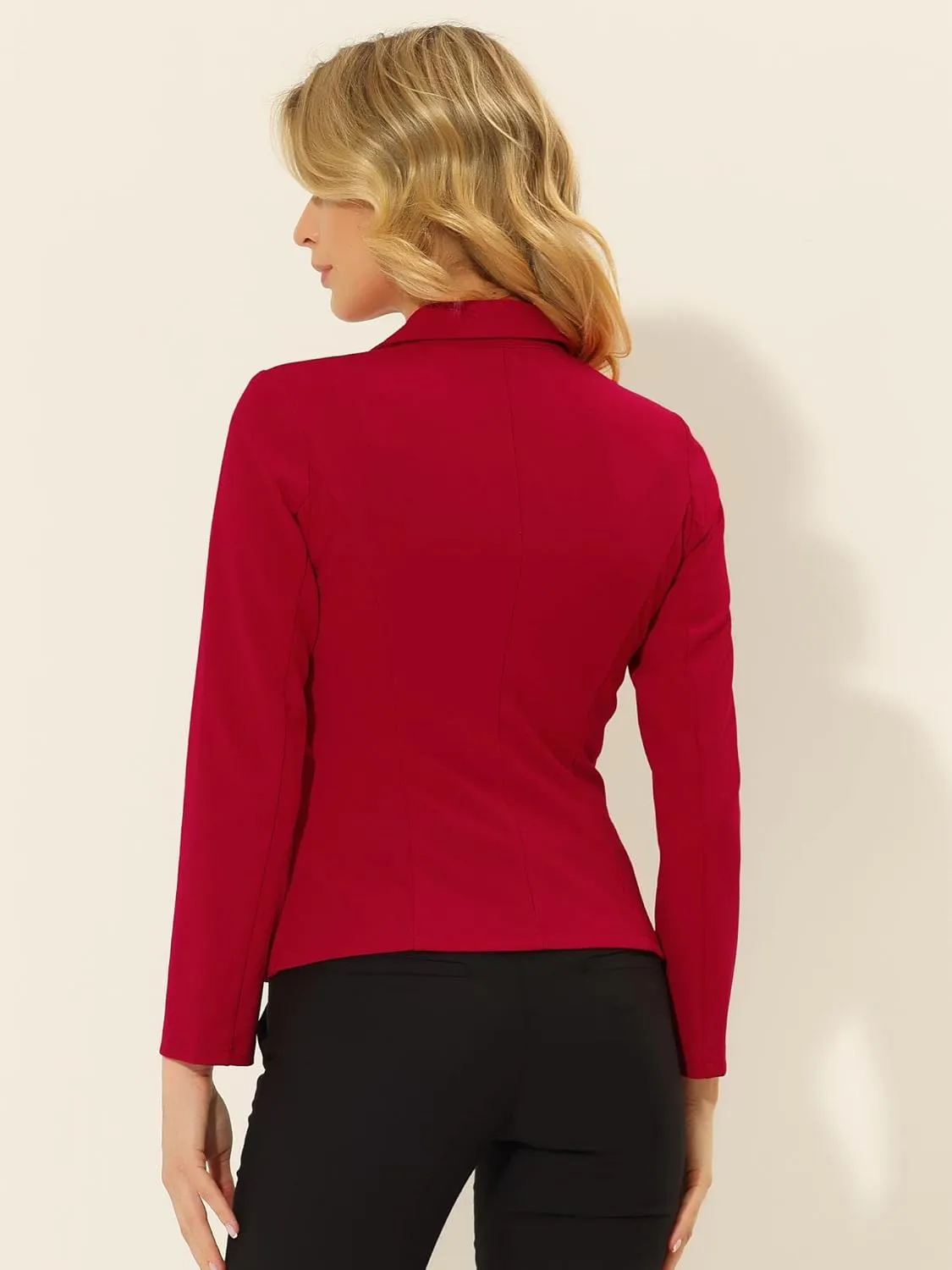 Allegra K Lapel Collar Blazer for Women's Long Sleeve Stretch Two Buttons Suit Office Work Jacket
