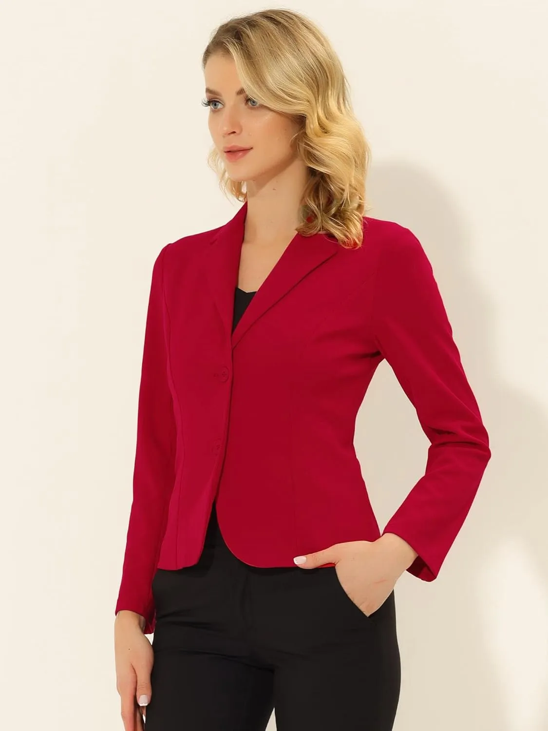 Allegra K Lapel Collar Blazer for Women's Long Sleeve Stretch Two Buttons Suit Office Work Jacket