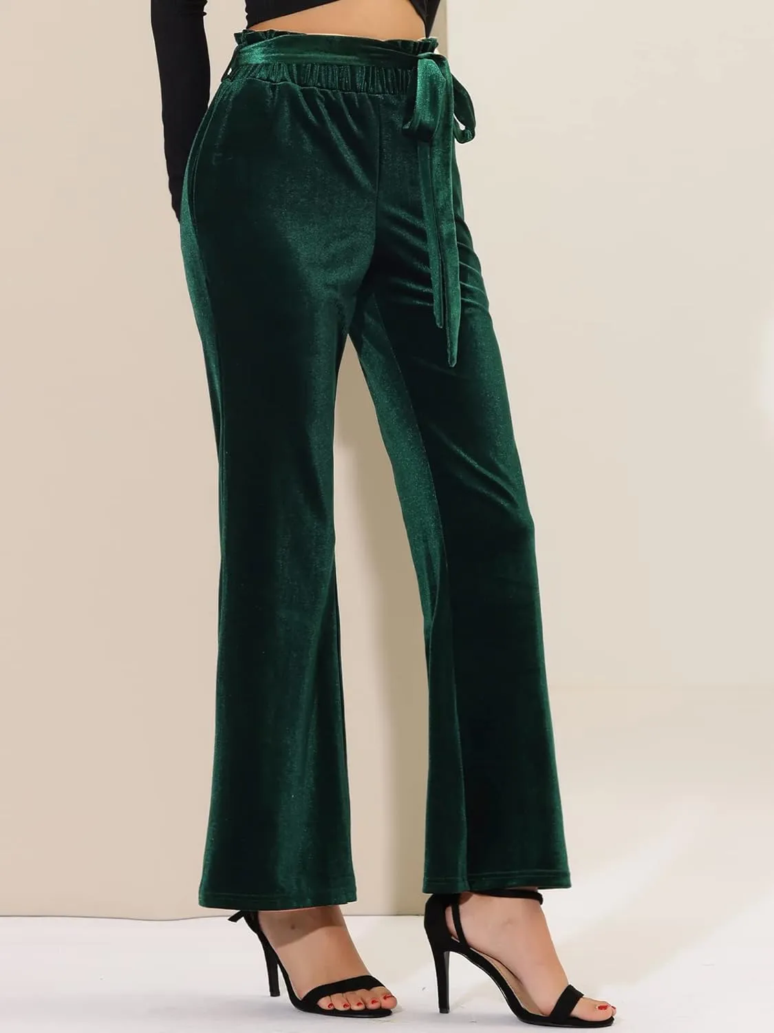 Allegra K Women's Velvet Pants Halloween Tie Waist Stretchy Wide Leg Pants with Pockets