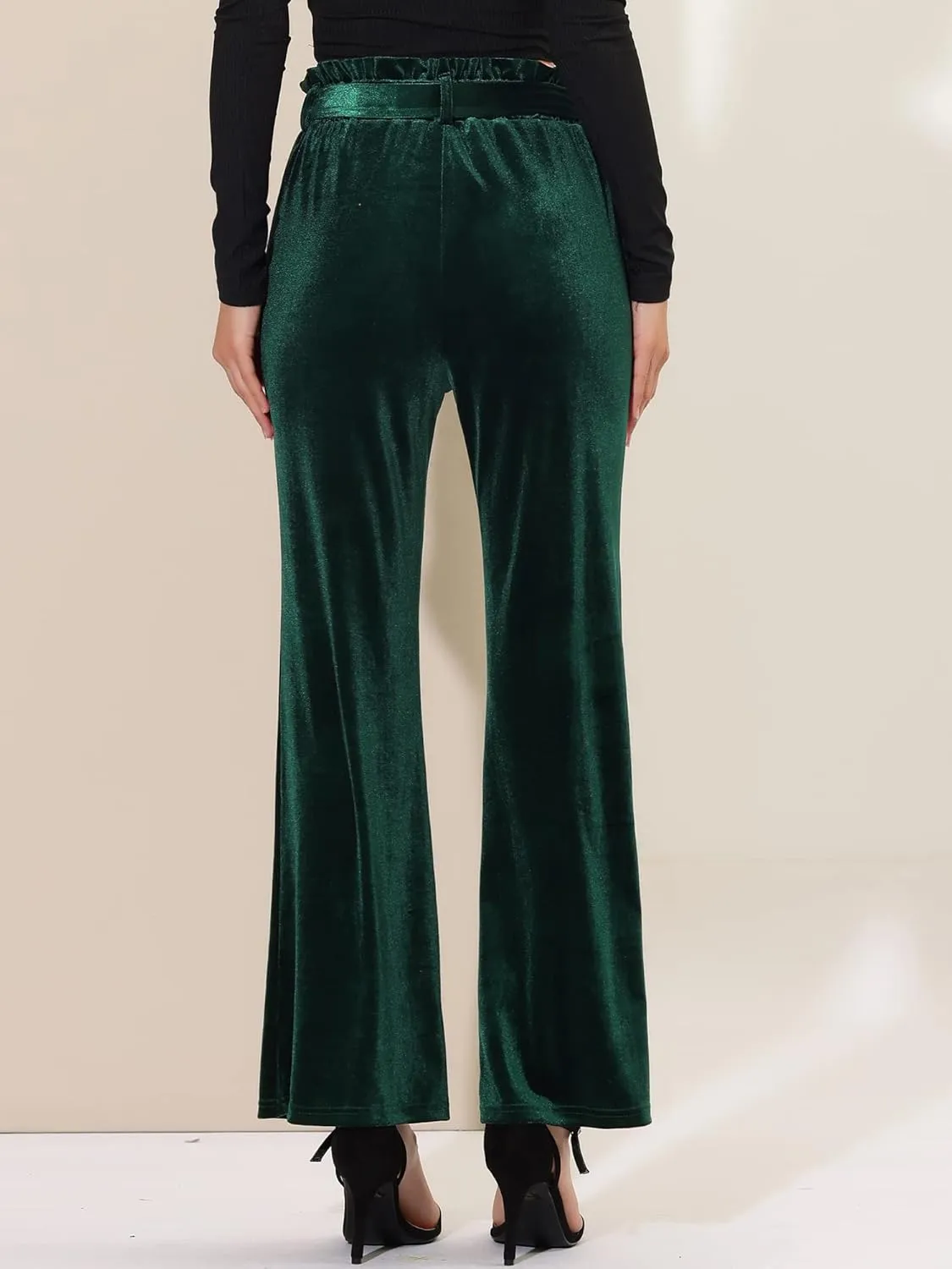Allegra K Women's Velvet Pants Halloween Tie Waist Stretchy Wide Leg Pants with Pockets
