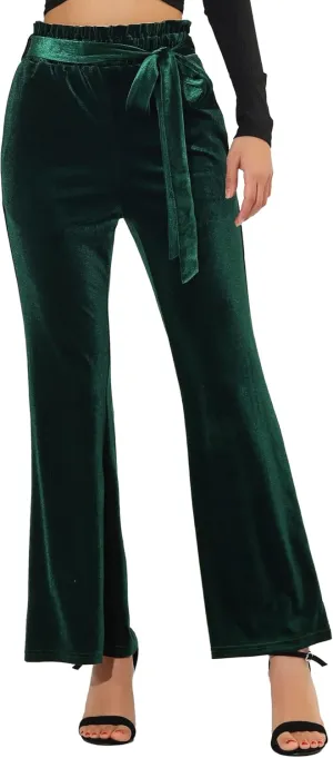 Allegra K Women's Velvet Pants Halloween Tie Waist Stretchy Wide Leg Pants with Pockets