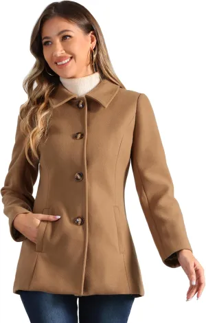 Allegra K Women's Work Office Winter Overcoat Single Breasted Point Collar Pea Coat
