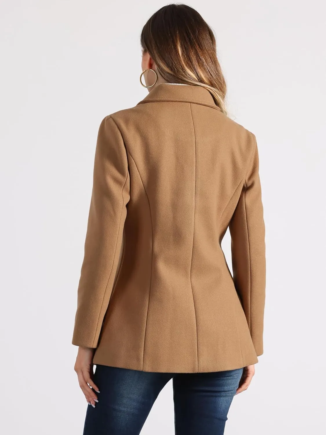 Allegra K Women's Work Office Winter Overcoat Single Breasted Point Collar Pea Coat