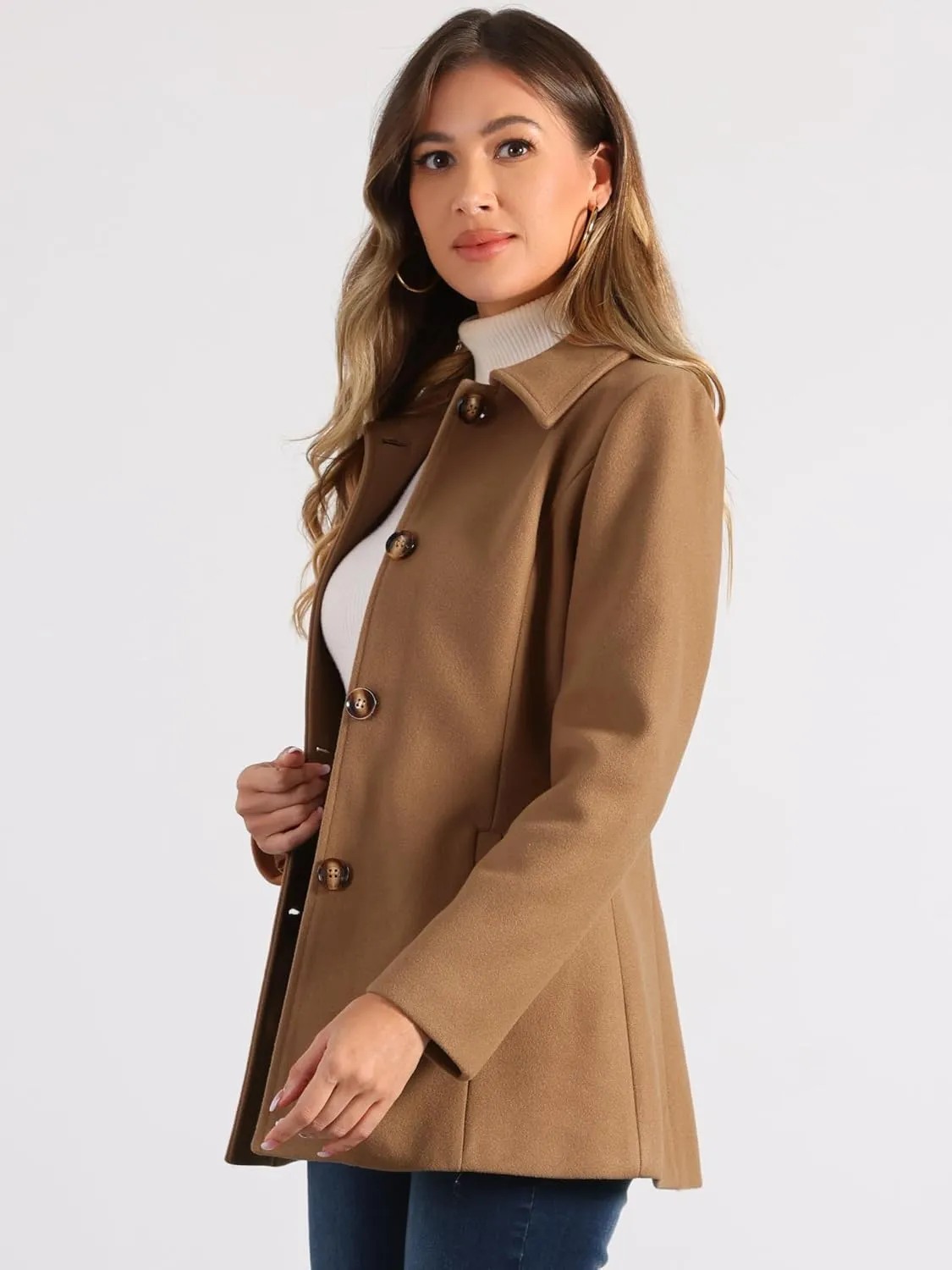 Allegra K Women's Work Office Winter Overcoat Single Breasted Point Collar Pea Coat