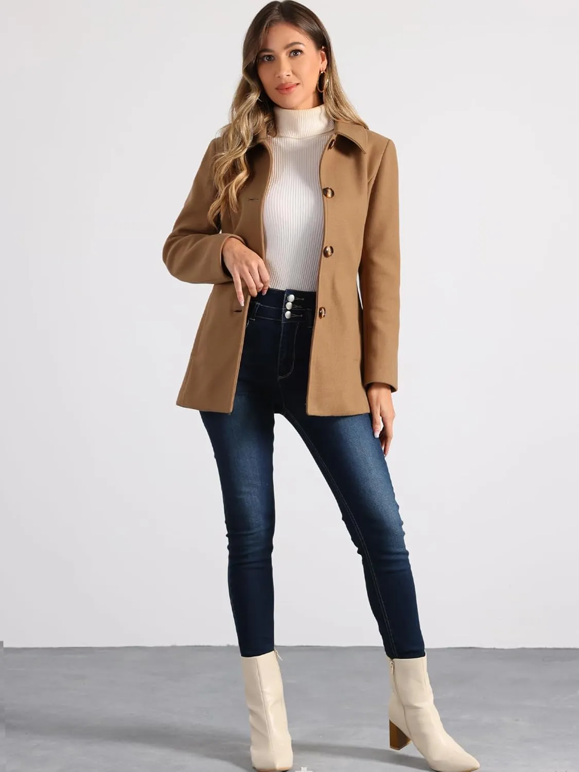 Allegra K Women's Work Office Winter Overcoat Single Breasted Point Collar Pea Coat