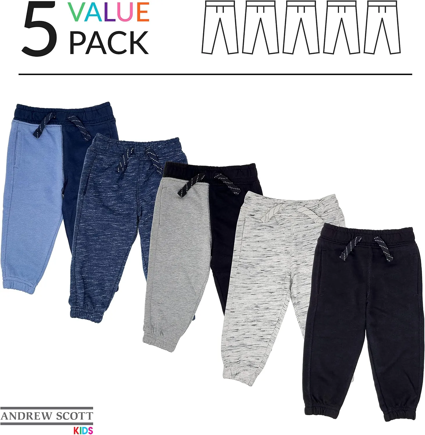 Andrew Scott Kids Cotton Joggers | Boys - Girls Toddler French Terry Sweatpants | Multi Packs & Colors