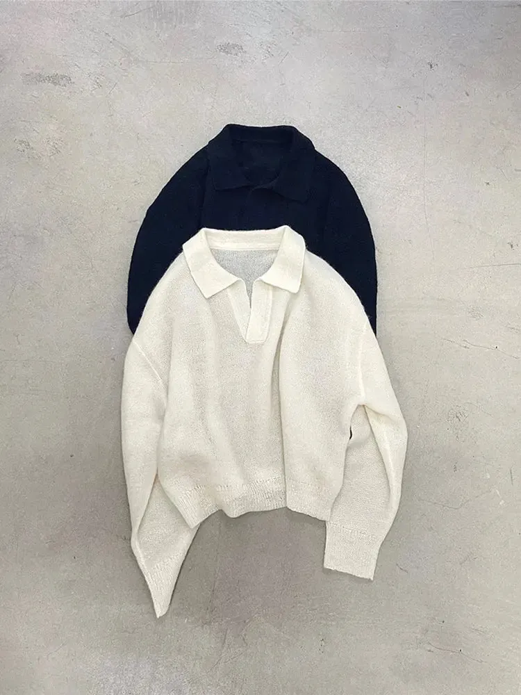 Back To School Sonicelife 2024 Fall Fashion  Trendy Cashmere Lapel V Neck Sweater Male Fashion Solid Long Sleeve Knitted Pullover Jumpers 2024 Autumn Men's Street Knitwear
