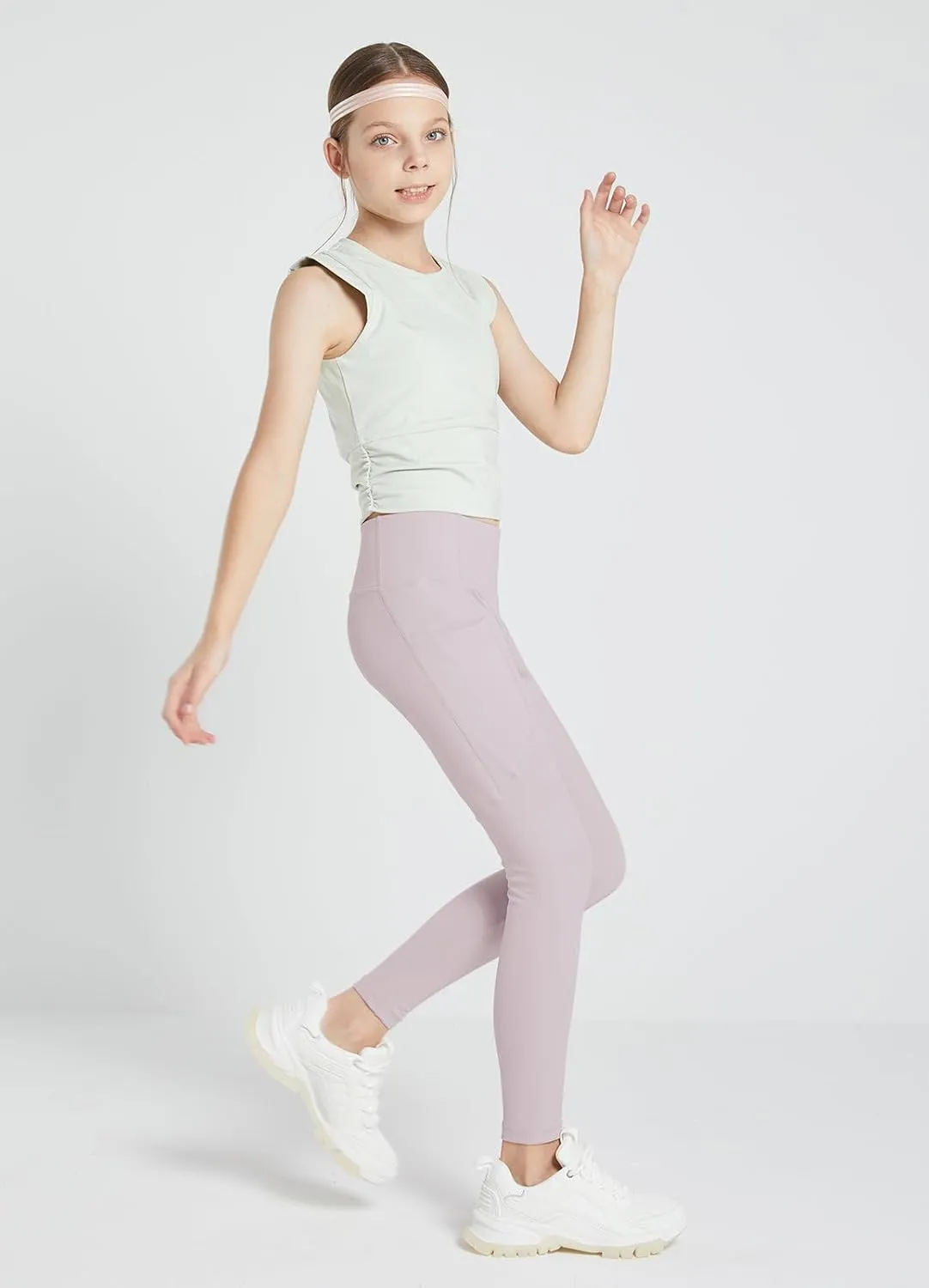 baleaf Girls Leggings Dance Tights Yoga Pants with Pocket Preppy Clothes Kids Teen Running Athletic Workout Ballet