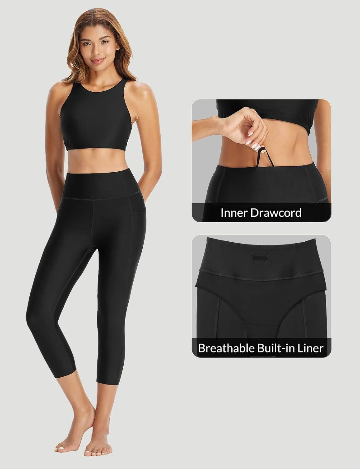baleaf Women's 20" High Waisted Swim Pants 2025 Long Swim Capris UPF50  Swimsuit with Liner and Pockets