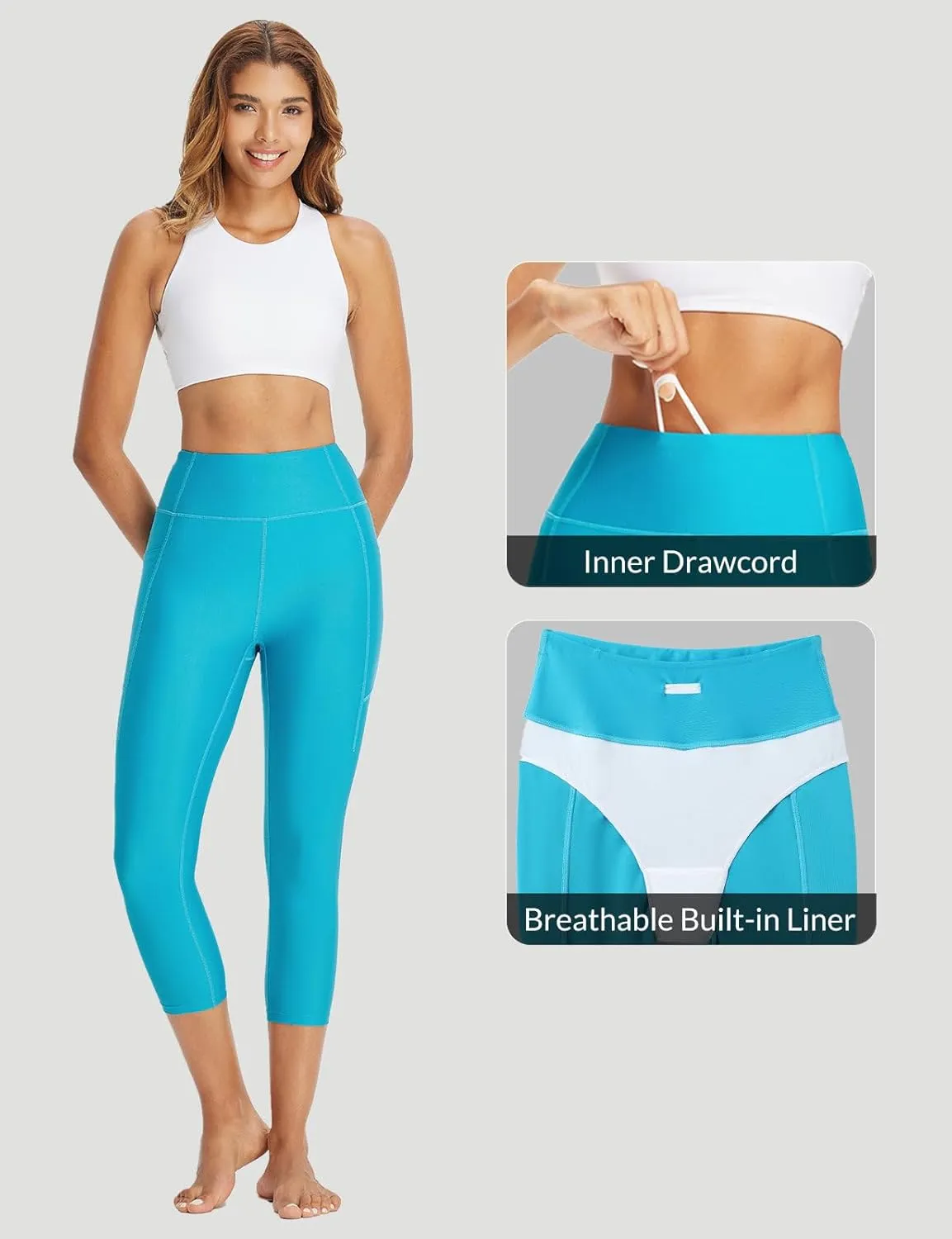 baleaf Women's 20" High Waisted Swim Pants 2025 Long Swim Capris UPF50  Swimsuit with Liner and Pockets