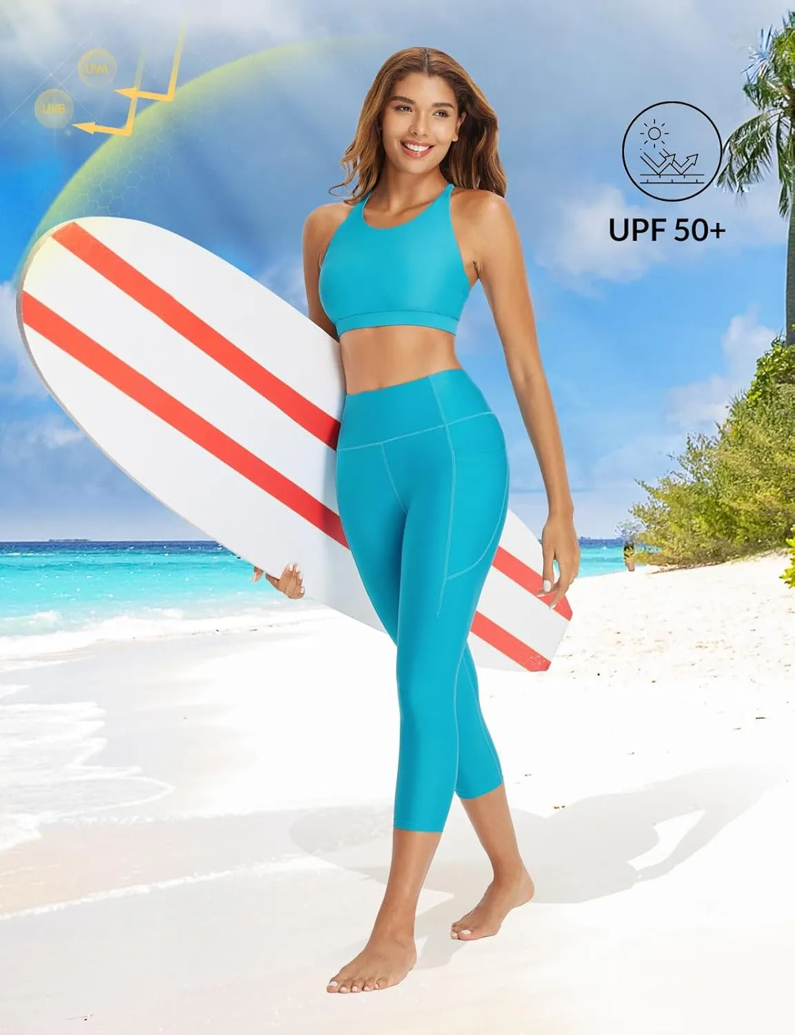 baleaf Women's 20" High Waisted Swim Pants 2025 Long Swim Capris UPF50  Swimsuit with Liner and Pockets
