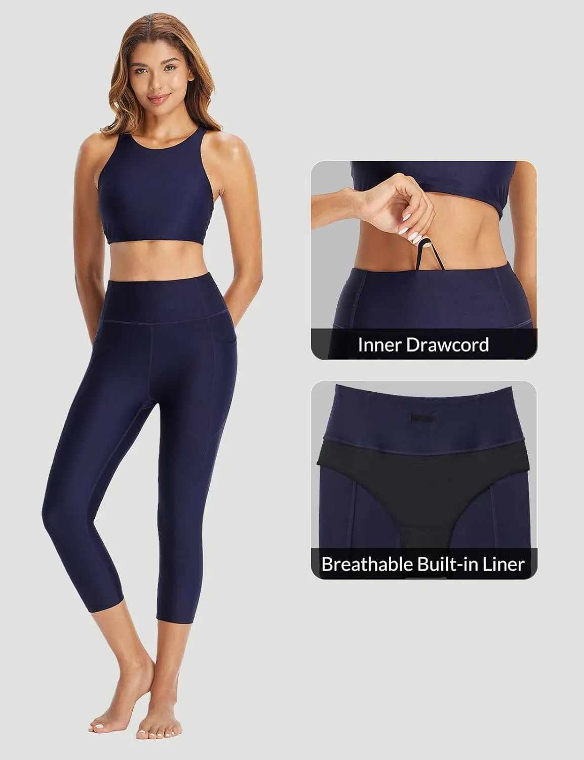 baleaf Women's 20" High Waisted Swim Pants 2025 Long Swim Capris UPF50  Swimsuit with Liner and Pockets