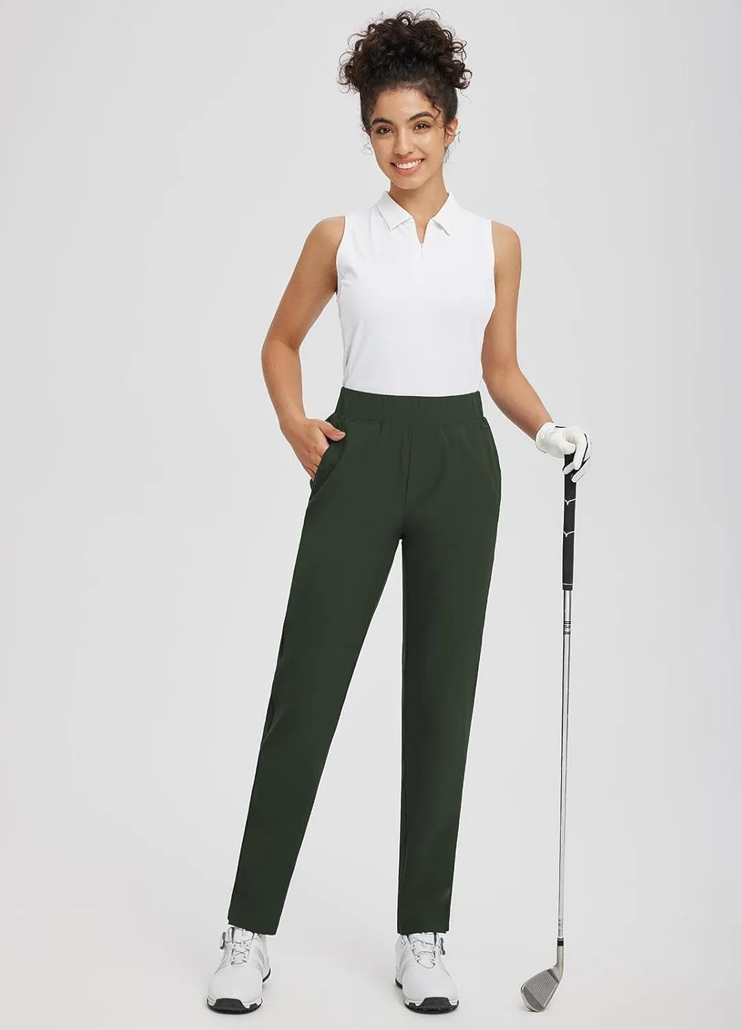 baleaf Women's Pants with Zipper Pockets Stretch Golf Pants High Waist Travel Athletic Work Casual UPF50 