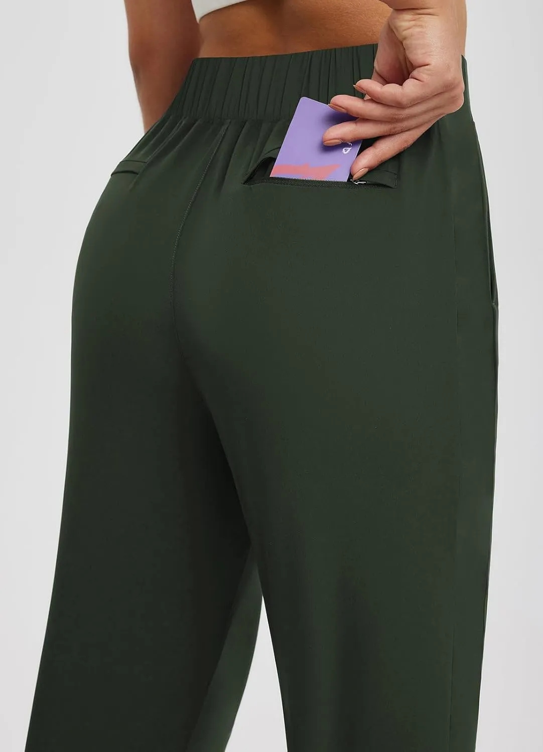baleaf Women's Pants with Zipper Pockets Stretch Golf Pants High Waist Travel Athletic Work Casual UPF50 