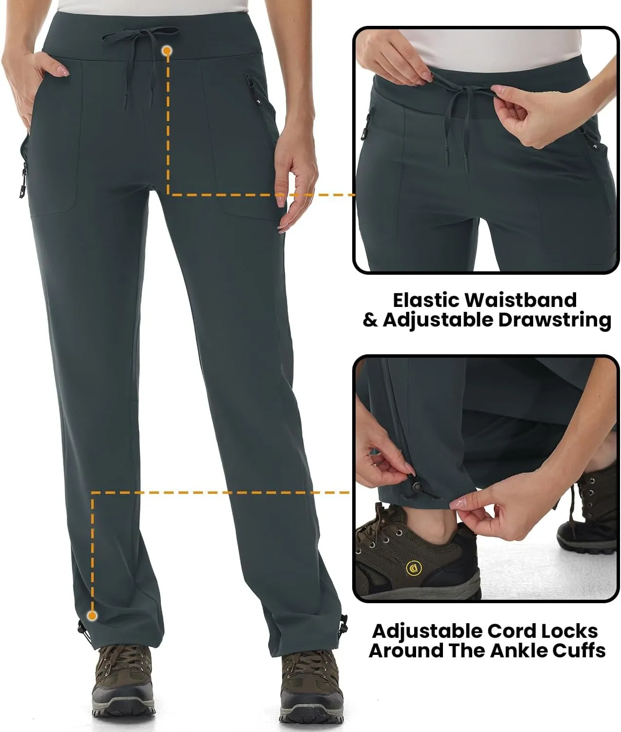 BASUDAM Women's Athletic Pants Quick Dry Lightweight Zipper Pockets Adjustable Ankle Outdoor Sports Hiking Running Jogging