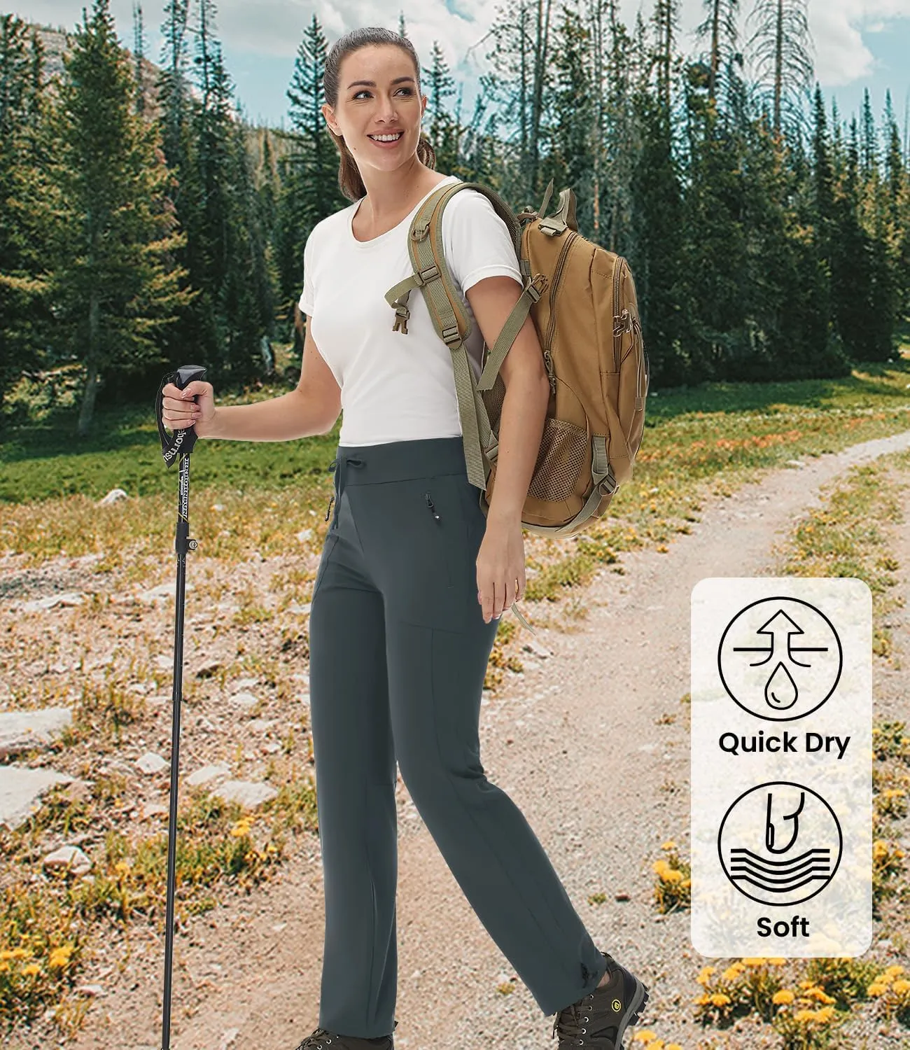 BASUDAM Women's Athletic Pants Quick Dry Lightweight Zipper Pockets Adjustable Ankle Outdoor Sports Hiking Running Jogging