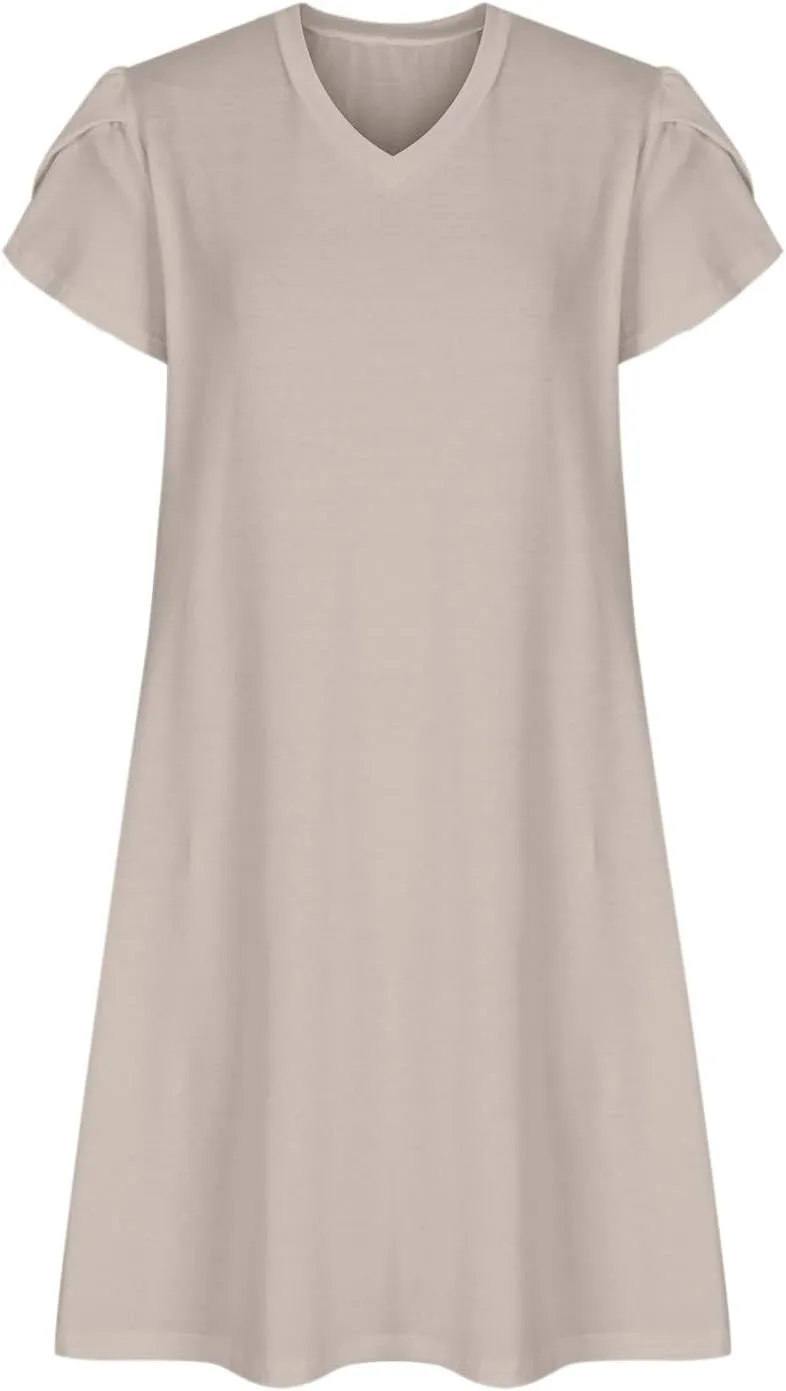 Beach Dresses for Women 2025 Vacation Short Sleeve Summer Floral Sundresses A-Line Swimsuit Coverup with Pockets