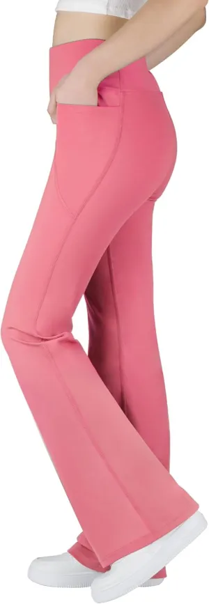 BIG ELEPHANT Girl's Flare Leggings with Pockets, Kids Bootcut Yoga Pants, High Waisted Bell Bottoms for Dance