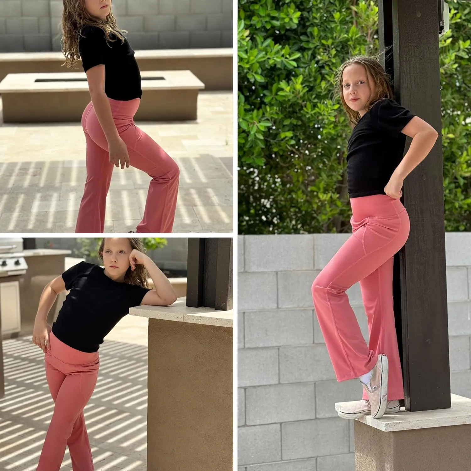 BIG ELEPHANT Girl's Flare Leggings with Pockets, Kids Bootcut Yoga Pants, High Waisted Bell Bottoms for Dance