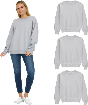BILLIONHATS 3 Pack Womens Oversized Crew Neck Sweatshirt, Fleece Lined, Bulk Wholesale Sweatshirts