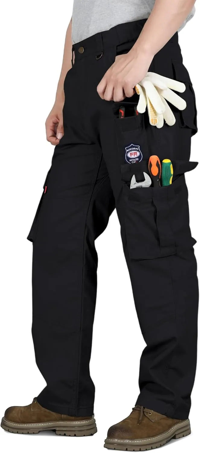 BOCOMAL FR Pants for Men Cargo Pockets Flame Resistant/Fire Retardant Elastic Waist Water & Oil Repellent Finish