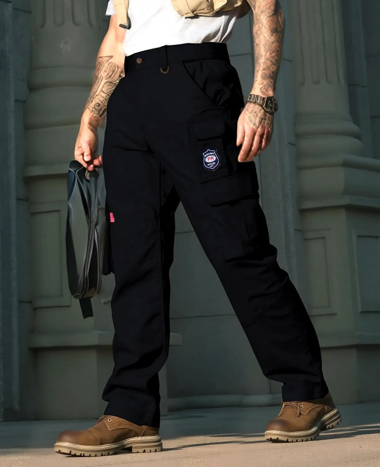 BOCOMAL FR Pants for Men Cargo Pockets Flame Resistant/Fire Retardant Elastic Waist Water & Oil Repellent Finish