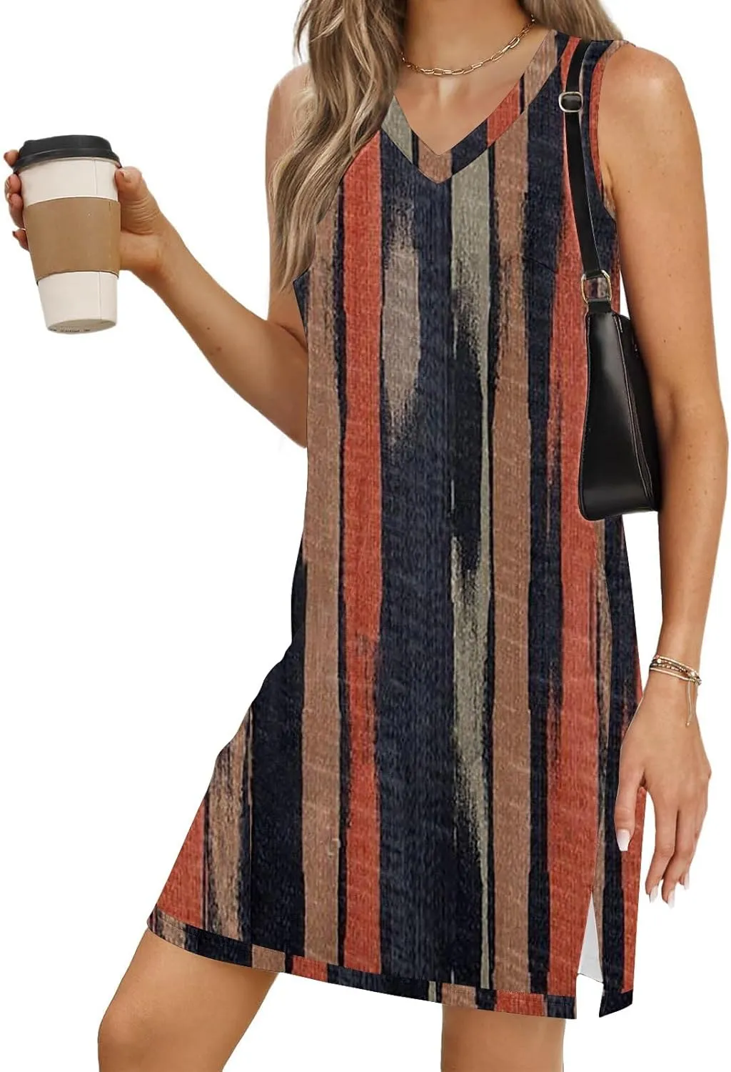 Boho Sundresses for Women 2025 V Neck Aztec Print Knee Length Tank Dress Loose Fit Mini Shift Dress Casual Summer