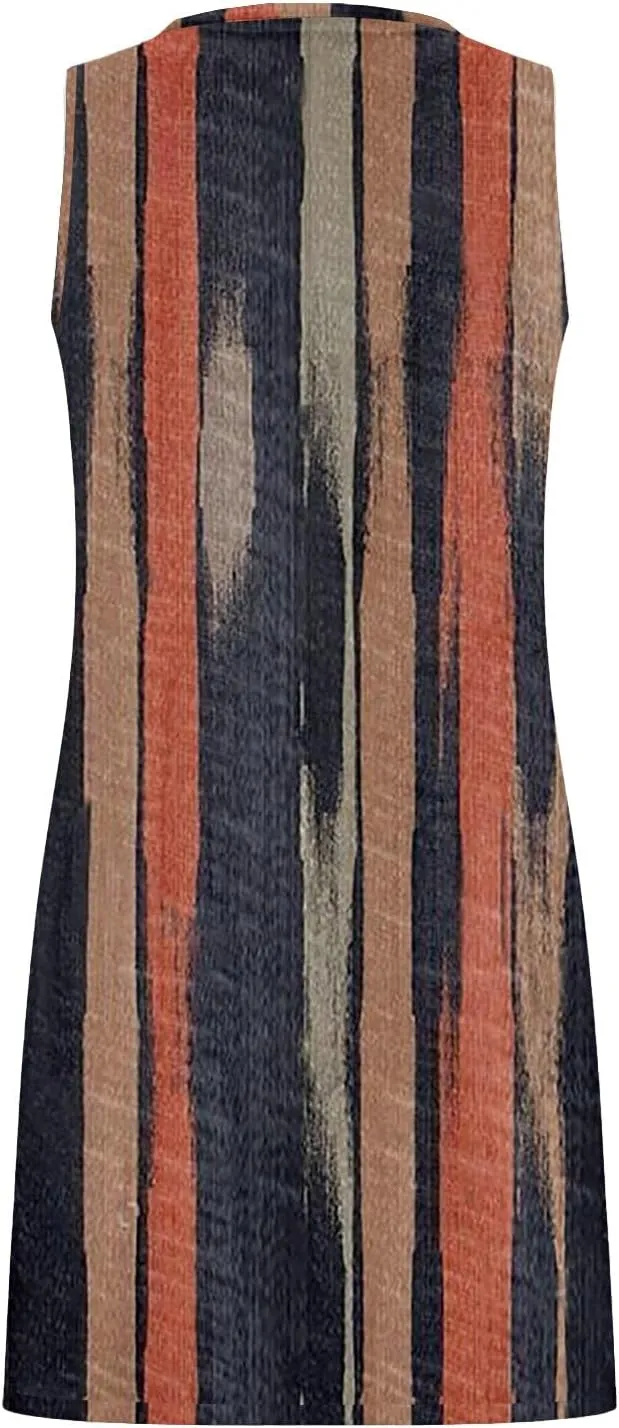 Boho Sundresses for Women 2025 V Neck Aztec Print Knee Length Tank Dress Loose Fit Mini Shift Dress Casual Summer