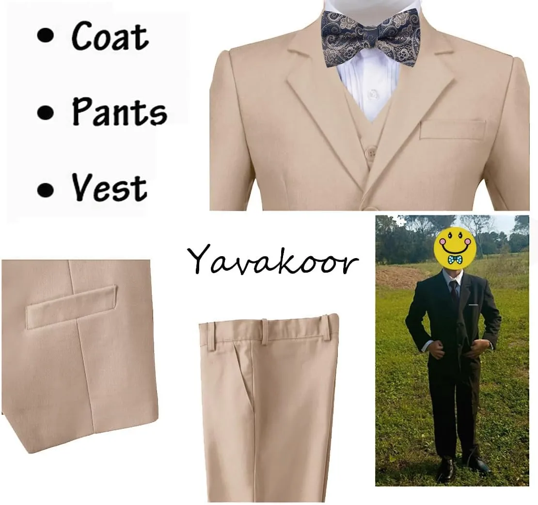 Boy Suits 5 Piece Slim Fit Suit for Kids Toddler Formal Set Wedding Ring Bearer Outfit